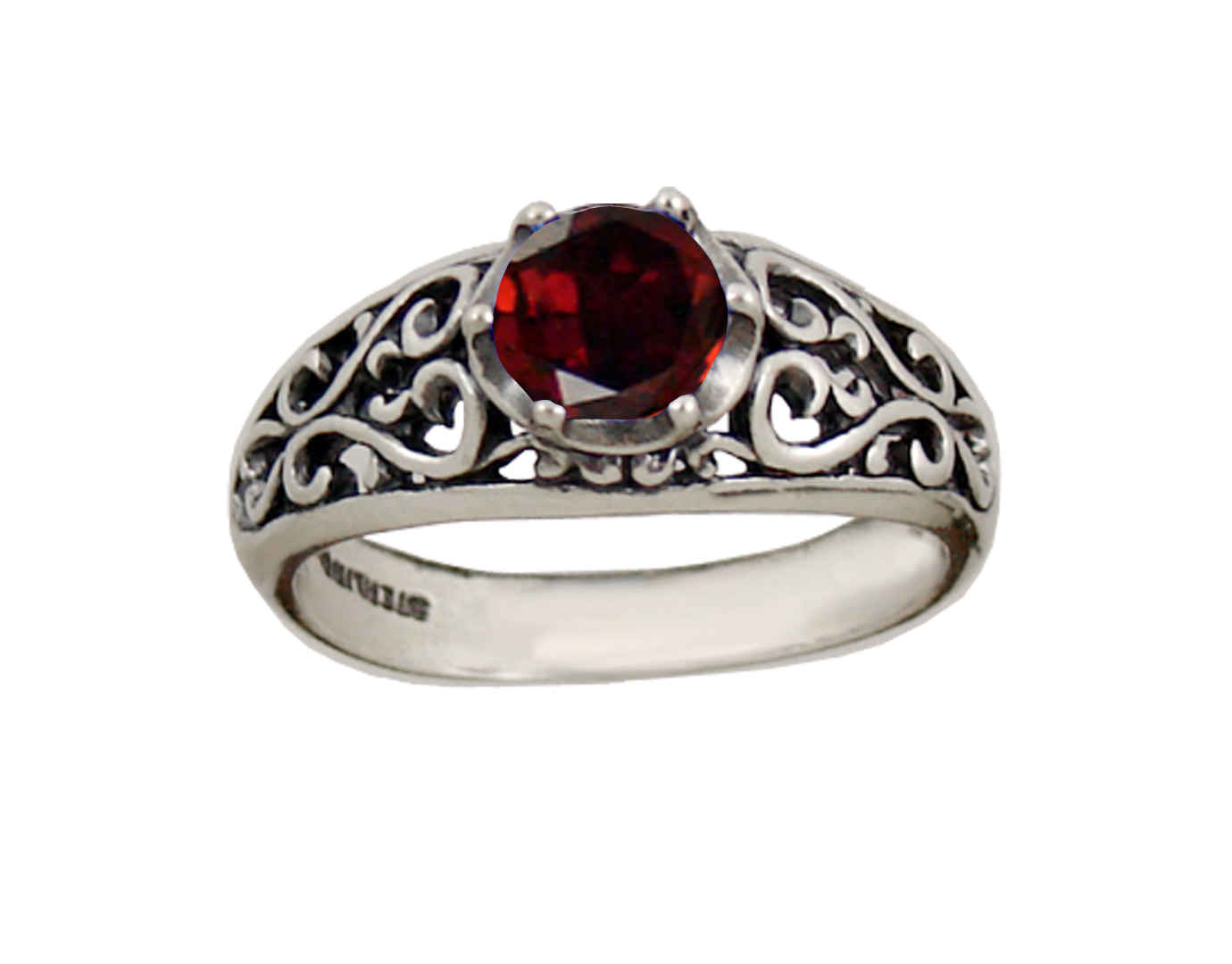 Sterling Silver Filigree Ring With Garnet Size 6